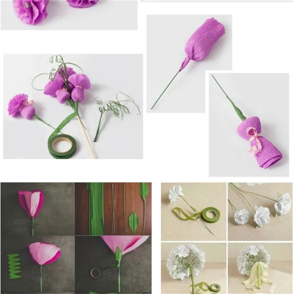 Green Flower Stem Sticks DIY Floral Material Handmade Wire Stem Floriculture Tape Self-adhesive Bouquet Floral Stem Paper Tap