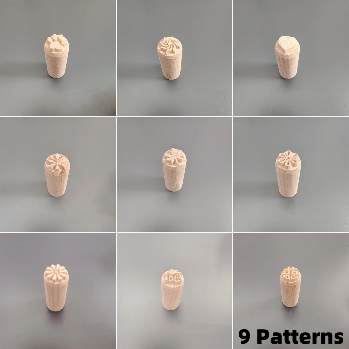 9 Patterns Wood Stamps DIY Wooden Clay Seal Set Round Pottery Tool Moon Cake Mantou Pasta Kitchen Food Seal Homemaking Tool 1