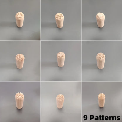 9 Patterns Wood Stamps DIY Wooden Clay Seal Set Round Pottery Tool Moon Cake Mantou Pasta Kitchen Food Seal Homemaking Tool 1