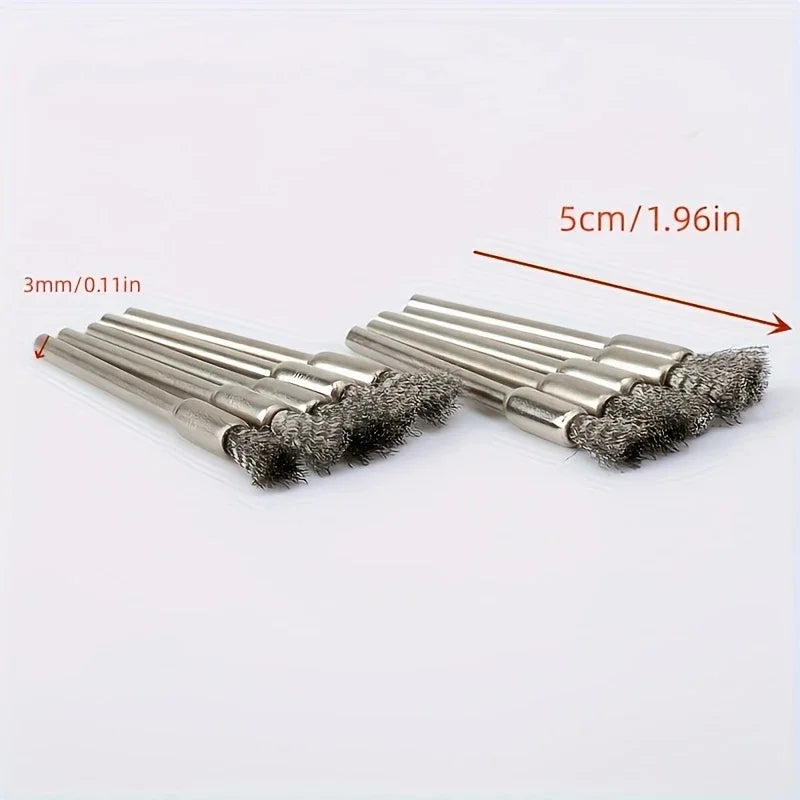 10Pcs Stainless Steel Wire Brushes with a 3.17mm Handle - Ideal for Rotating Tools, Ideal for Cleaning, Rust Removal and Sand