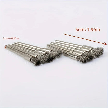 10Pcs Stainless Steel Wire Brushes with a 3.17mm Handle - Ideal for Rotating Tools, Ideal for Cleaning, Rust Removal and Sand