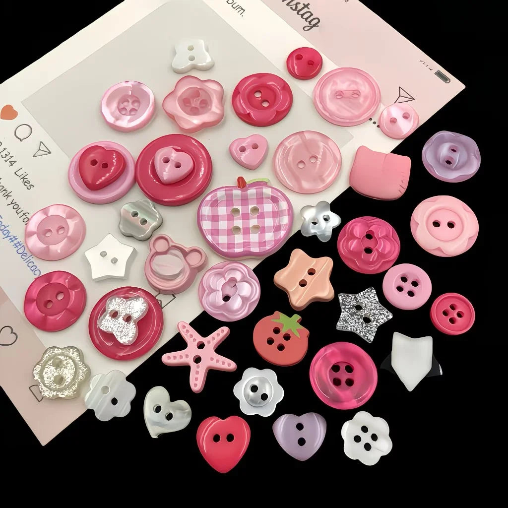 20 random patterns - pink, pink checkered, colorful plastic DIY buttons, suitable for scrapbooks, clothing decoration,