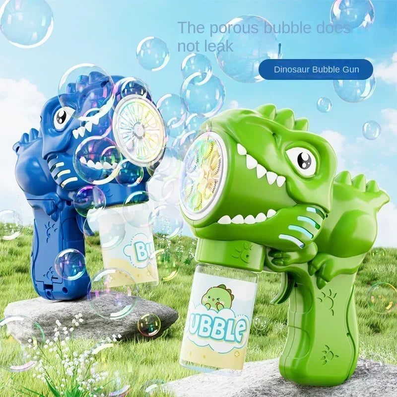 6-hole Dinosaur Bubble Machine Electric Bubble Gun with Light Fully Automatic Bubble Gun Automatic Soap Blower Outdoor Game T
