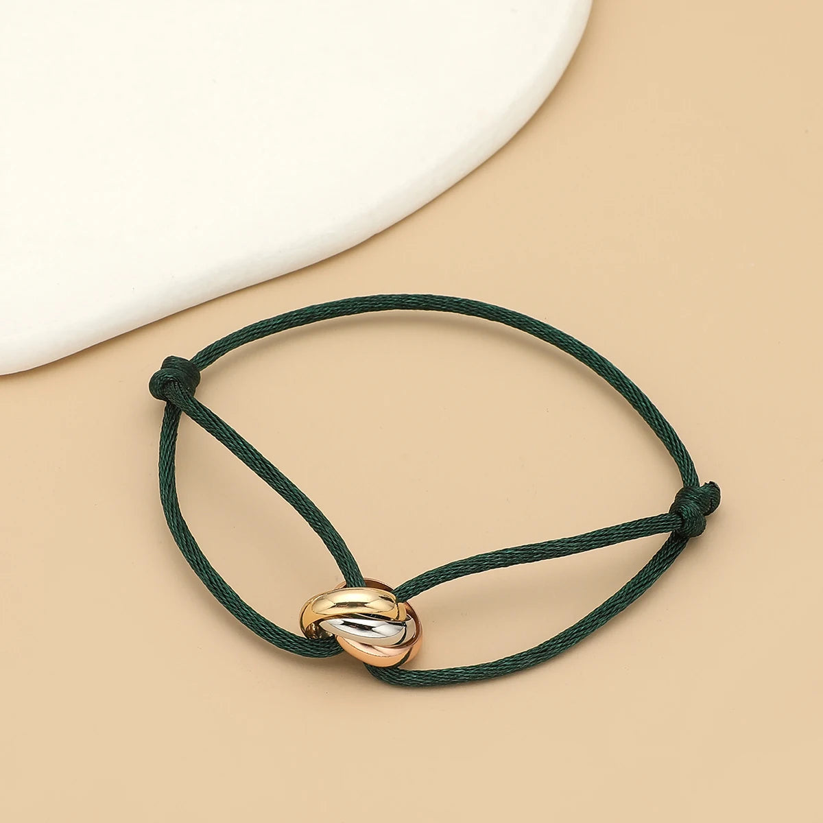 Simple Fashion Unisex Bracelet 3 Metal Round Circle Accessory Adjustable Men's Rope Bracelet for Women Jewelry Gifts - dark g
