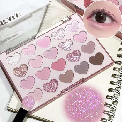 Sweet Pink 20 Color Heart Shaped Eyeshadow Plate Pearl Glitter Purple Eyeshadow Pink Blusher Naturally Brightens Korean Makeu