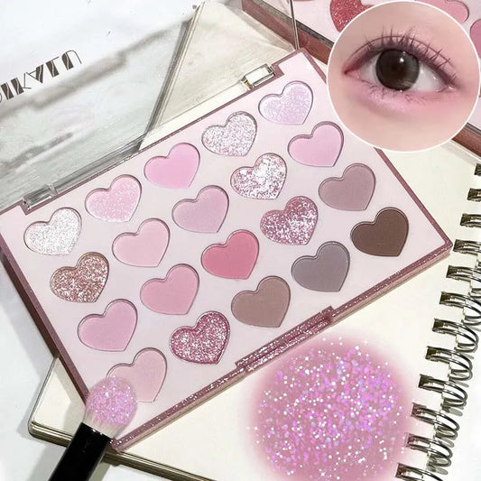 Sweet Pink 20 Color Heart Shaped Eyeshadow Plate Pearl Glitter Purple Eyeshadow Pink Blusher Naturally Brightens Korean Makeu