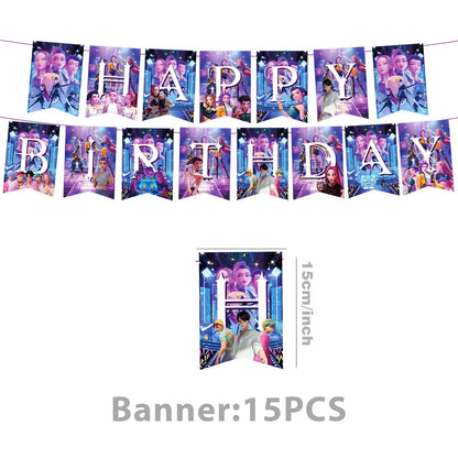 K Pop Birthday Party Decoration Tableware Set - Napkin Tablecloth Banner Paper Plates Slap Bracelets Stamps Baby Shower Suppl