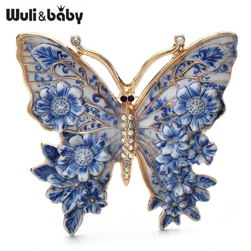 Wuli&baby Vintage Big Flower Butterfly Brooches 5-color Beautiful Insects Brooch For Women's Clothes Pins Gifts