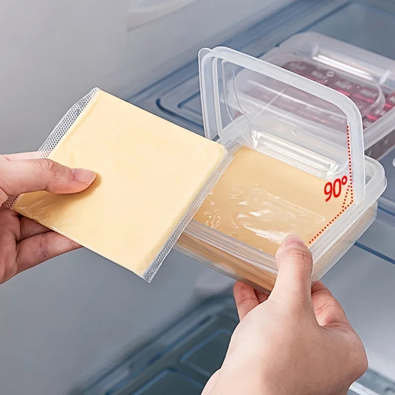 1PC Sliced Cheese Container for Fridge, Clear Plastic Butter Block Cheese Slice Storage Box with Flip Lid for Refrigerator Fo