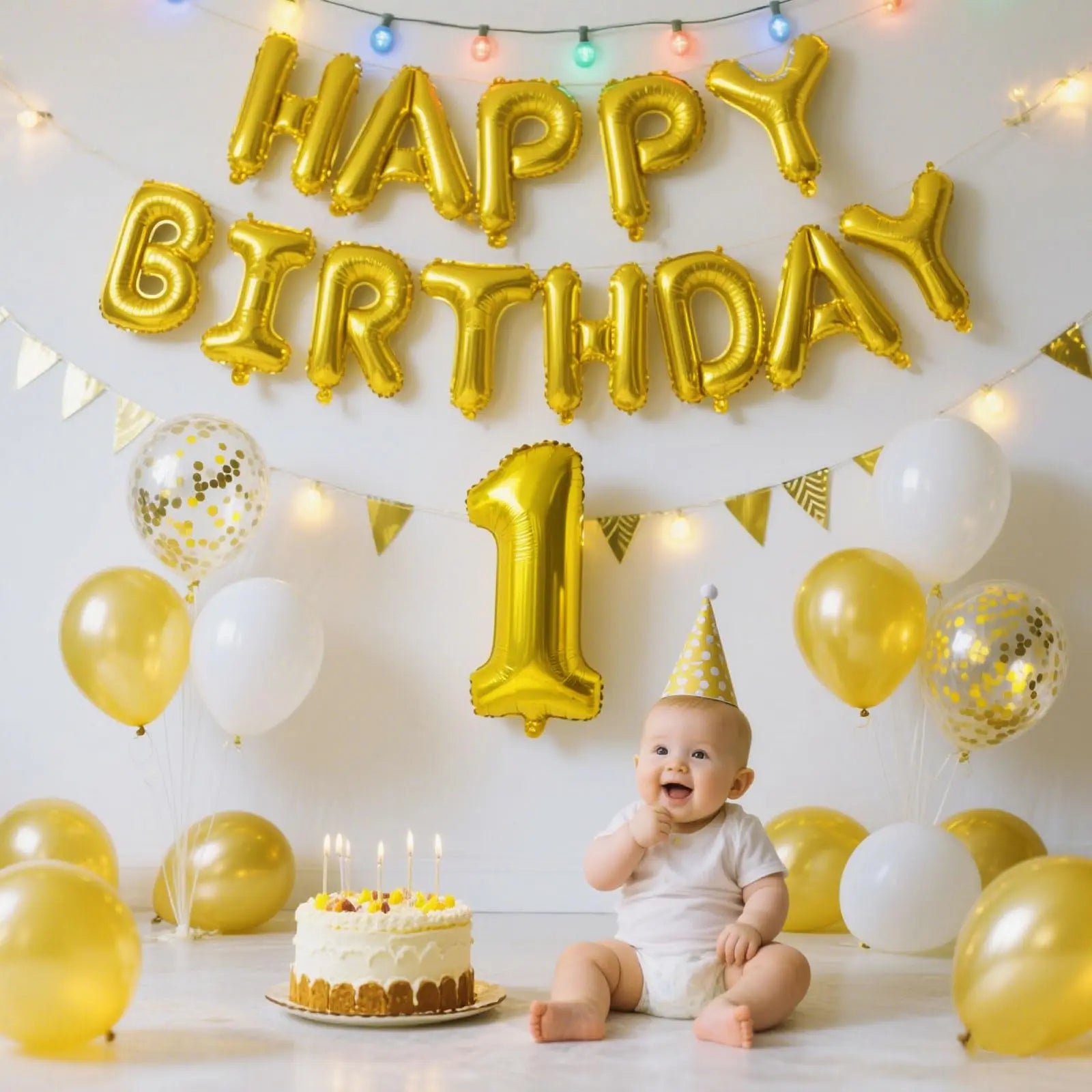 Gold Blue Happy Birthday Balloon 16Inch Foil Letters Birthday Sign Banner Bunting for Girls Boys Kids Adults Birthday Decorat