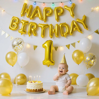 Gold Blue Happy Birthday Balloon 16Inch Foil Letters Birthday Sign Banner Bunting for Girls Boys Kids Adults Birthday Decorat