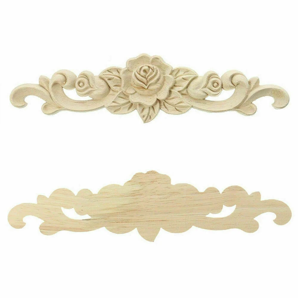 Natural Floral Wooden Carved Applique Wooden Figurines Crafts Corner Frame Appliques Frame Wall Door Furniture Woodcarving De