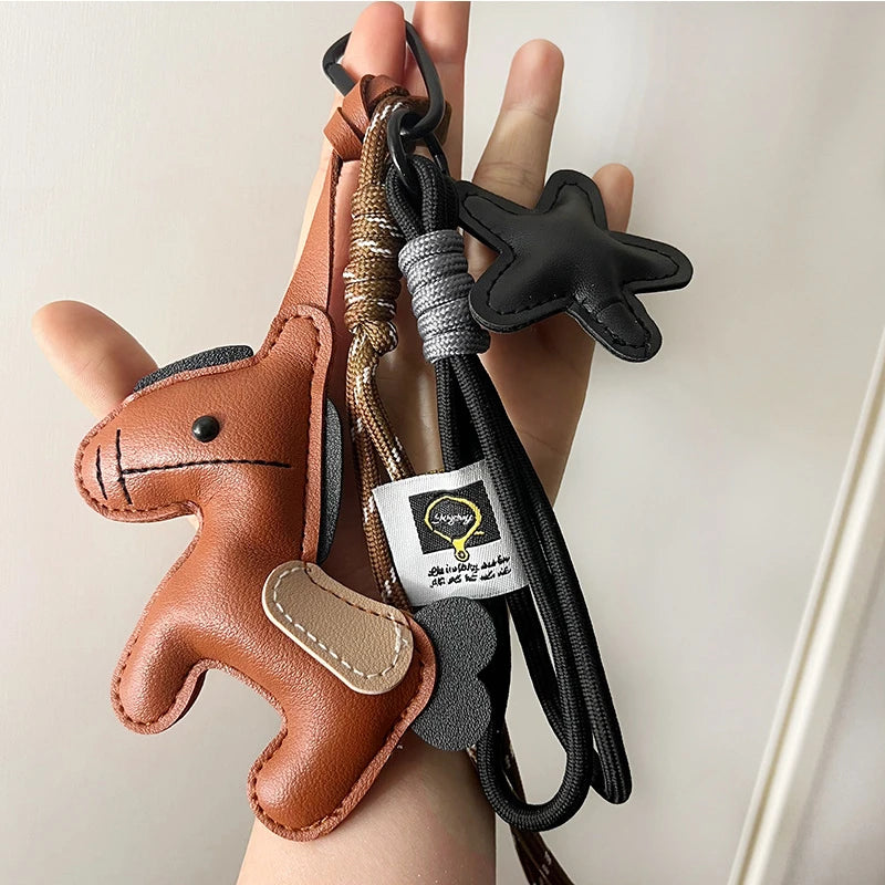 Vintage Style Horse Bag Pendant PU Leather Lightweight Design Horse Hanging Rope Rope Attachment Cartoon Design - brown