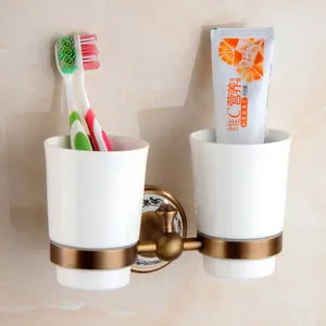 Antique Brushed Solid Brass Bathroom Accessories Sets European Porcelain Bathroom Hardware Sets Ceramic Retro Bathroom Produc