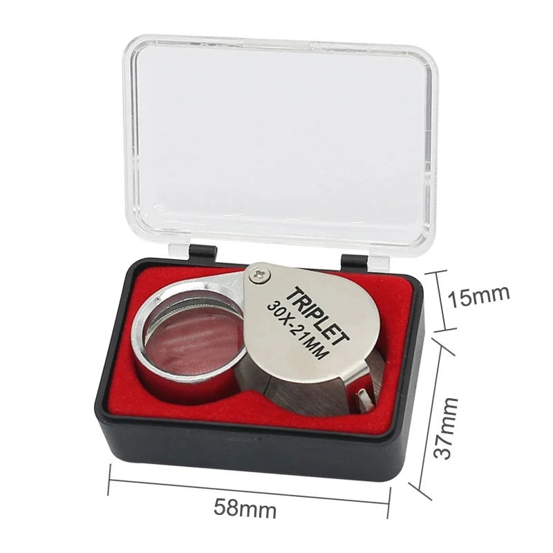 10-30X Pocket Loupe Magnifier Jewelry Magnifying Glass Foldable Diamond Lupa Triplet Jewelers Eye Glass Tool Reading Magnifie