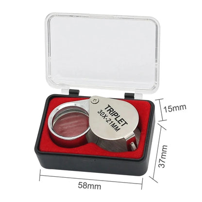 10-30X Pocket Loupe Magnifier Jewelry Magnifying Glass Foldable Diamond Lupa Triplet Jewelers Eye Glass Tool Reading Magnifie