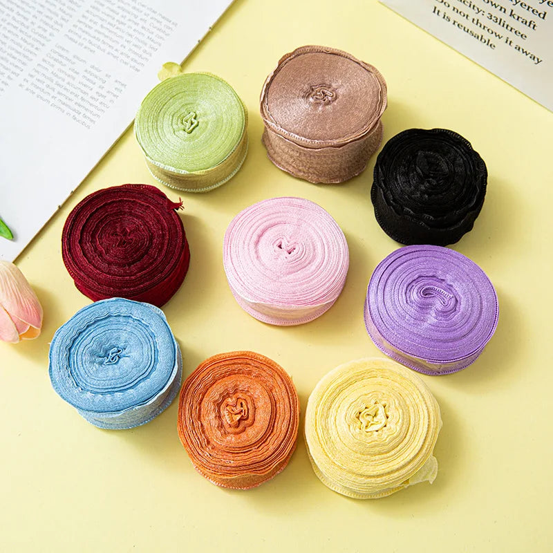 10Yards/Roll Fishtail Yarn Pleated Chiffon Ribbon Wavy Edged Ribbon For DIY Craft Bouquet Gift Wrapping Wedding Party Decorat