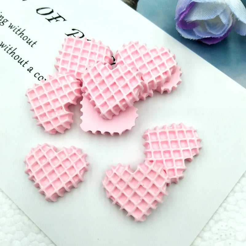 10pcs/lot Food Cabochon Cute Resin Heart-Shaped Biscuit Flat back For Scrapbooking Craft Embellishment Mobile Decoration - Pi