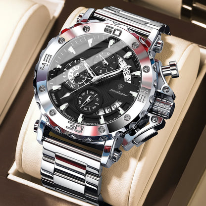 POEDAGAR Luxury Watch For Men Calendar Luminous Waterproof Man Clock Male Chronograph Stainless Steel Men's Quartz Watches Re