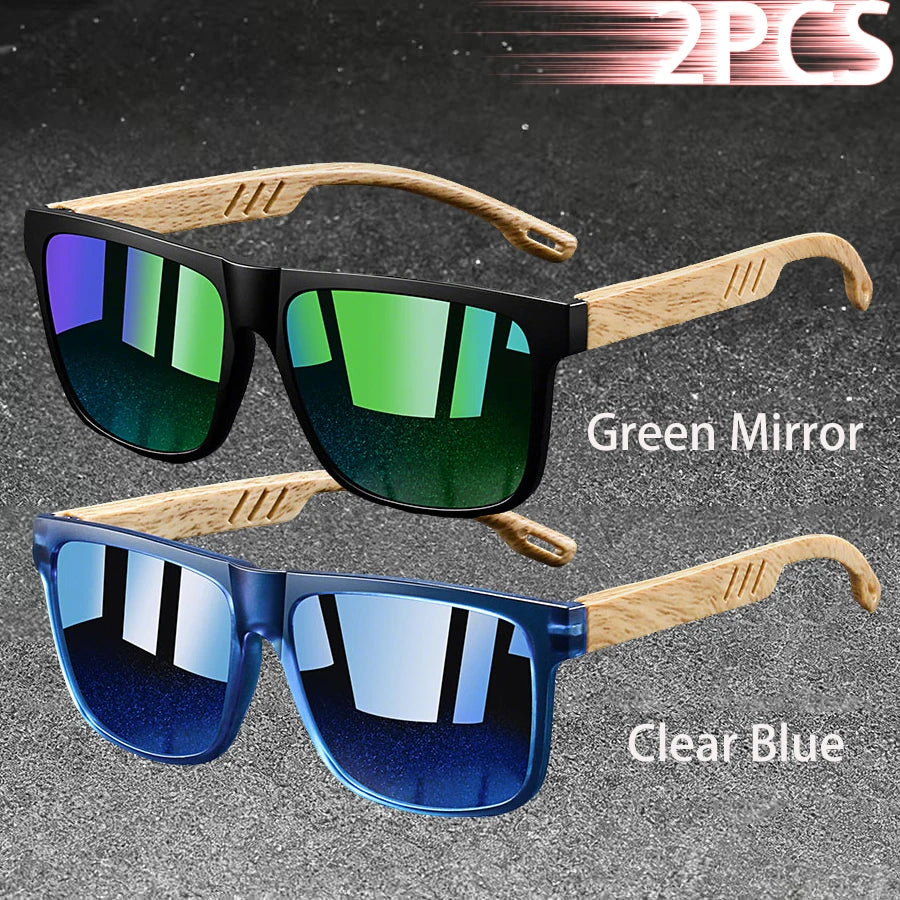 Fashion Vintage Square Square Frame Sunglasses Men Women Fishing Driving Man Designer Sun Glasses Eyewear - ClearBlue-GreenMi