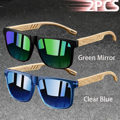 Fashion Vintage Square Square Frame Sunglasses Men Women Fishing Driving Man Designer Sun Glasses Eyewear - ClearBlue-GreenMi
