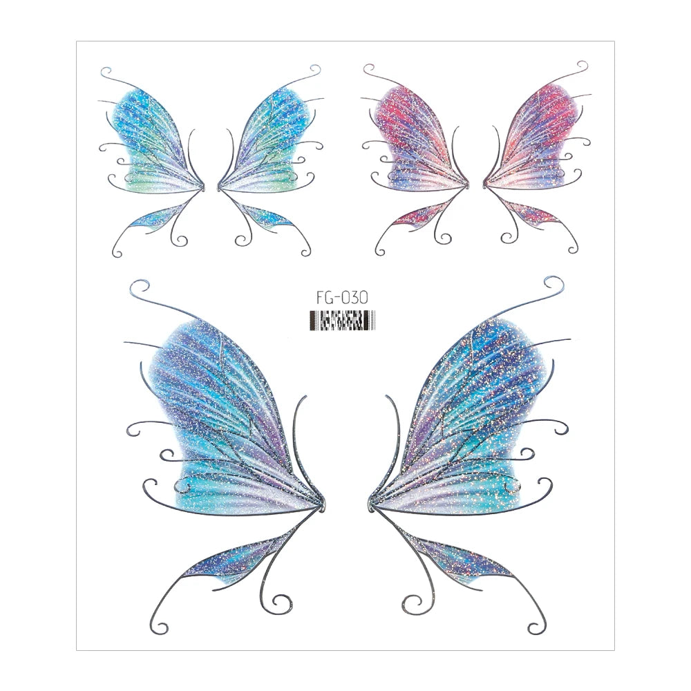 3D Fairy Butterfly Wings Shiny Tattoo Sticker Waterproof Eyes Face Body Art Fake Tattoos For Women Makeup Dance Music Festiva