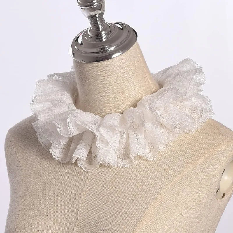 Vintage Lace Ruffled Multi-layer Detachable Collar Victorian Edwardian White Costume Neck Collar for Women Girls