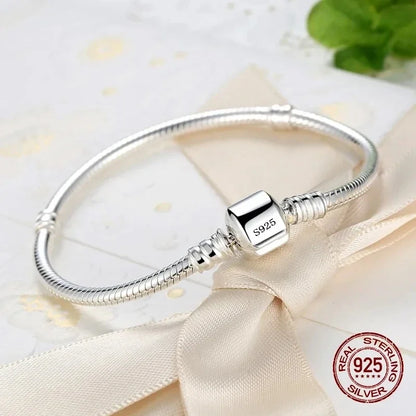 Handmade Original Fine Jewelry 925 Sterling Silver Charm Bracelet Soft Smooth Snake Bone Bracelets for Women - ZR / 16cm