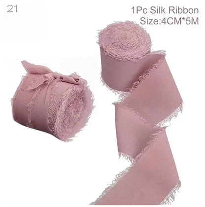 5m/Roll Frayed Silk Ribbon Edged Wrinkle Chiffon Handmade Ripped Wedding Party Flower Bouquet Gift Packing Decorations DIY Cr