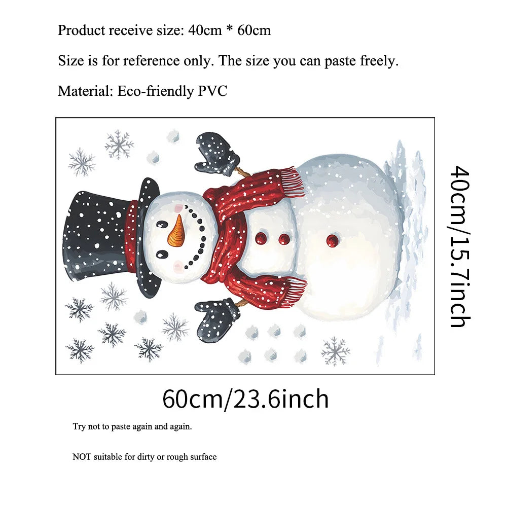 Christmas Snowman Snowflake Wall Stickers Fridge New Year Decoration Mural Cartoon Room Beautify Home Decor Self-adhesive Dec