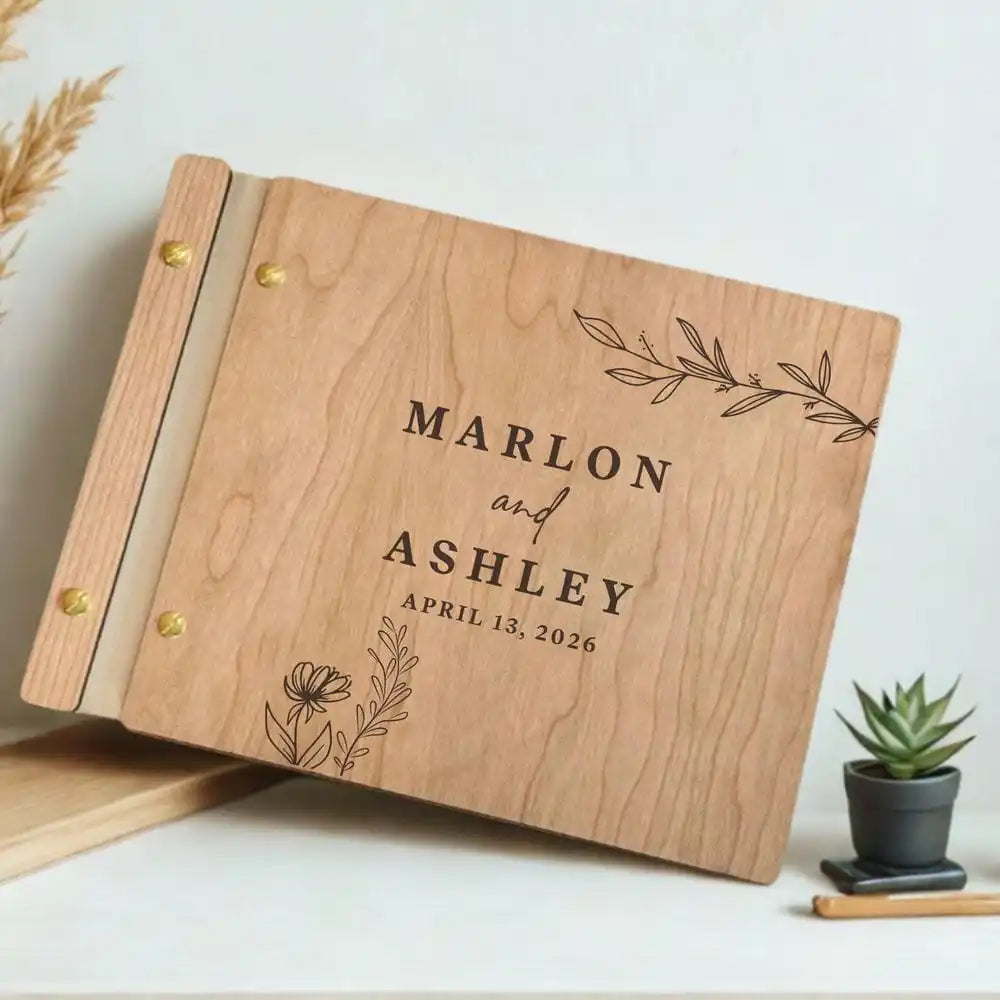 Custom Guest Book Wedding Wooden Memorial Book Mr & Mrs Signing Book Engagement Party Decor Personalized Gift Photo Album