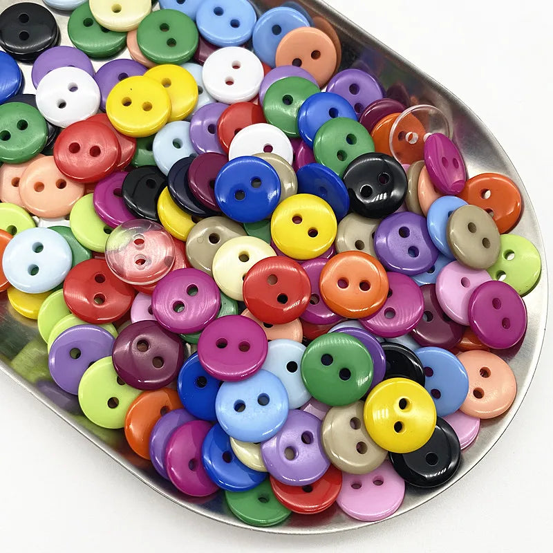 50pcs 11.5mm Colours Double Eye Bread Button Round Resin Sewing Buttons Diy Scrapbooking Multicolour - 01