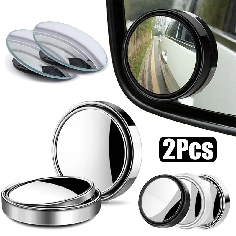 2Pcs Round Frame Convex Blind Spot Mirror Safety Driving Wide-angle 360 Degree Adjustable Clear Rearview Mirror Car Accessori