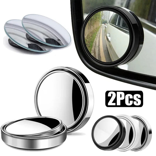 2Pcs Round Frame Convex Blind Spot Mirror Safety Driving Wide-angle 360 Degree Adjustable Clear Rearview Mirror Car Accessori