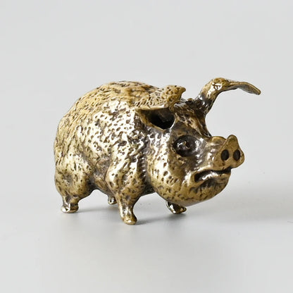 Vintage Brass Pig Small Ornaments Pure Copper Crafts Home Office Desktop Animal Decorations