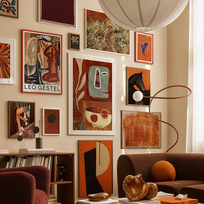 Vintage Abstract Geometry Revival Gallery Canvas Wall Art Print Poster Mural for Living Room Bedroom Office Wall Decor Gift
