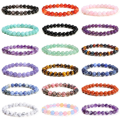 JD Natural Stone Beads Bracelet Amethyst Tiger Eye Crystal Quartz Agate Gem Beads Bangles Women Men Reiki Healling Jewelry Gi