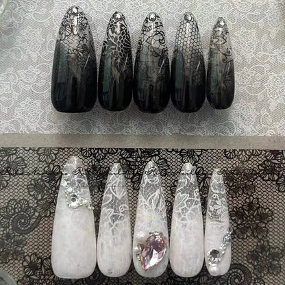 Black White Lace Rose Nails Foil Stickers Black Flowers Design Manicure Nail Art Transfer Paper Nails Art Decals