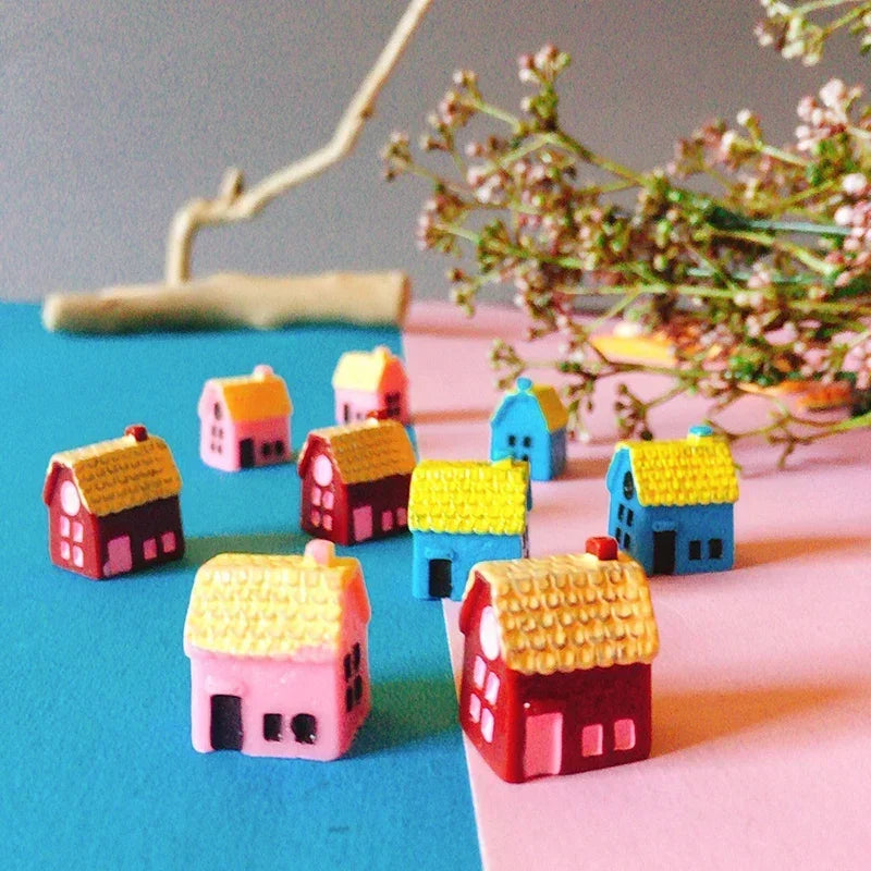 9 pcs mini house/little trees/miniatures cottage/shabby /cute/ fairy garden/gnome/moss terrarium home decor/crafts supplies