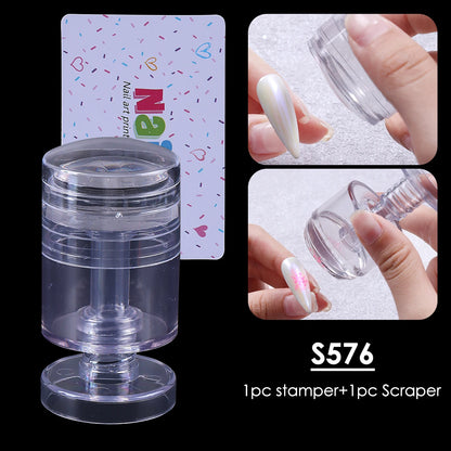 1pc Transparent Silicone Nail Art Stamping Kit French Design For Manicure Plate Stamp Polish Seal Two Side Stamper Scraper To