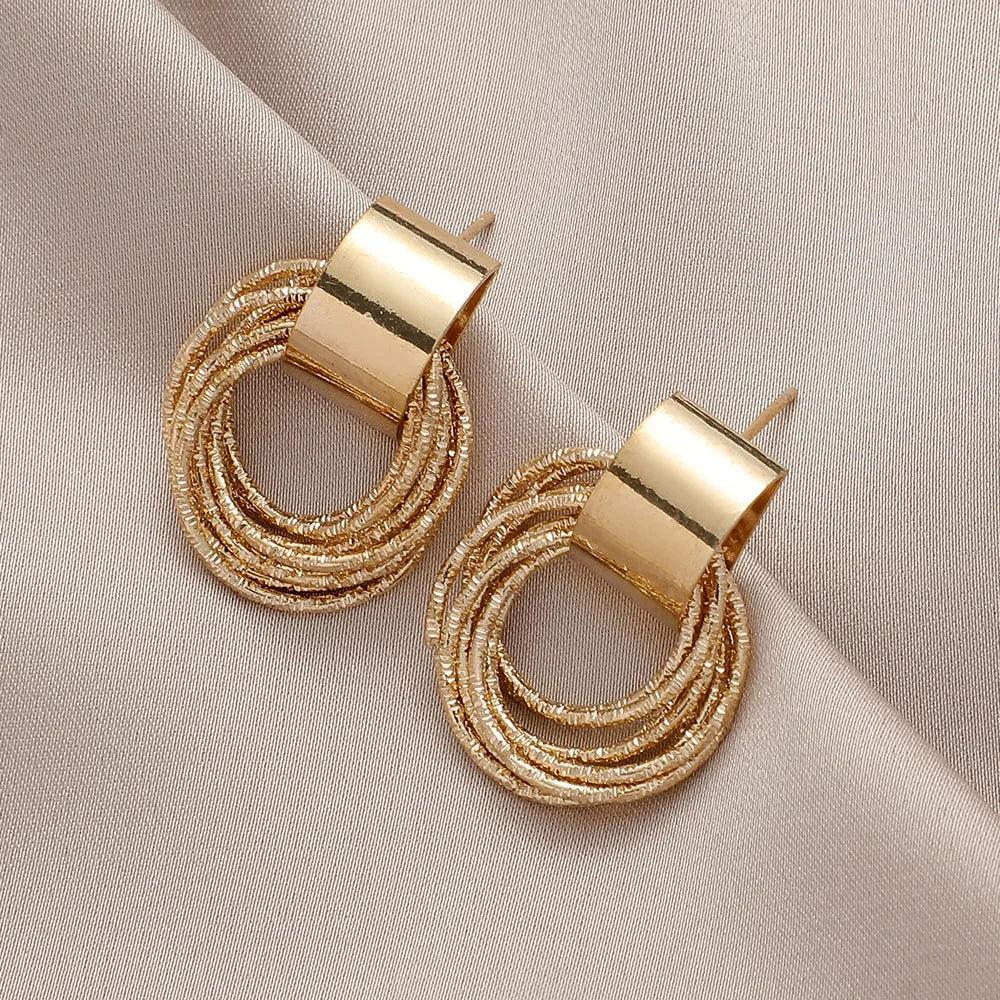 Vintage Metal Round Drop Earrings for Women Trendy Party Geometry Statement Jewelry Multilayer Small Circle Dangle Earrings