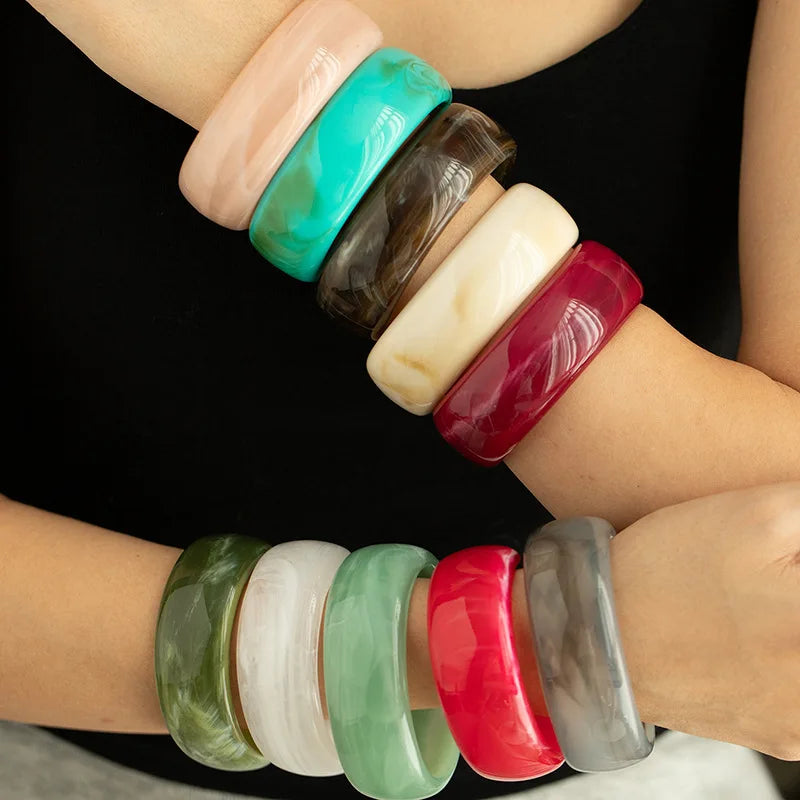 Vintage Colorful Geometric Widen Opened Bangle Women Fashion Personality Acrylic Cuff Bracelets Daily Party Jewelry Versatile