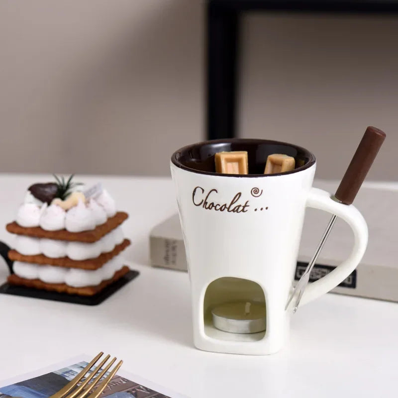 New 130ML European Candle Cup Cheese Chocolate Melting Ceramic Mug Heating Food Ceramic Mug with Fork Coffee Mug Tableware HW