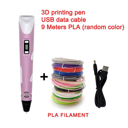 Electronic 3D Printing Pen with 9M PLA Consumables High-Temperature 3D Graffiti Tool Intelligent Toy Christmas Birthday Gift 