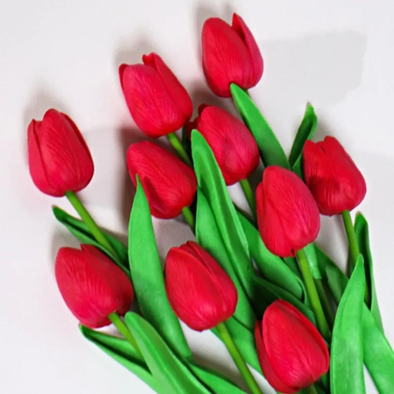 1/3/5PCS Tulips Artificial Flowers Real Touch Flowers Tulip Bouquet Decor Fake Tulips Flower for Home Wedding Decorations - R