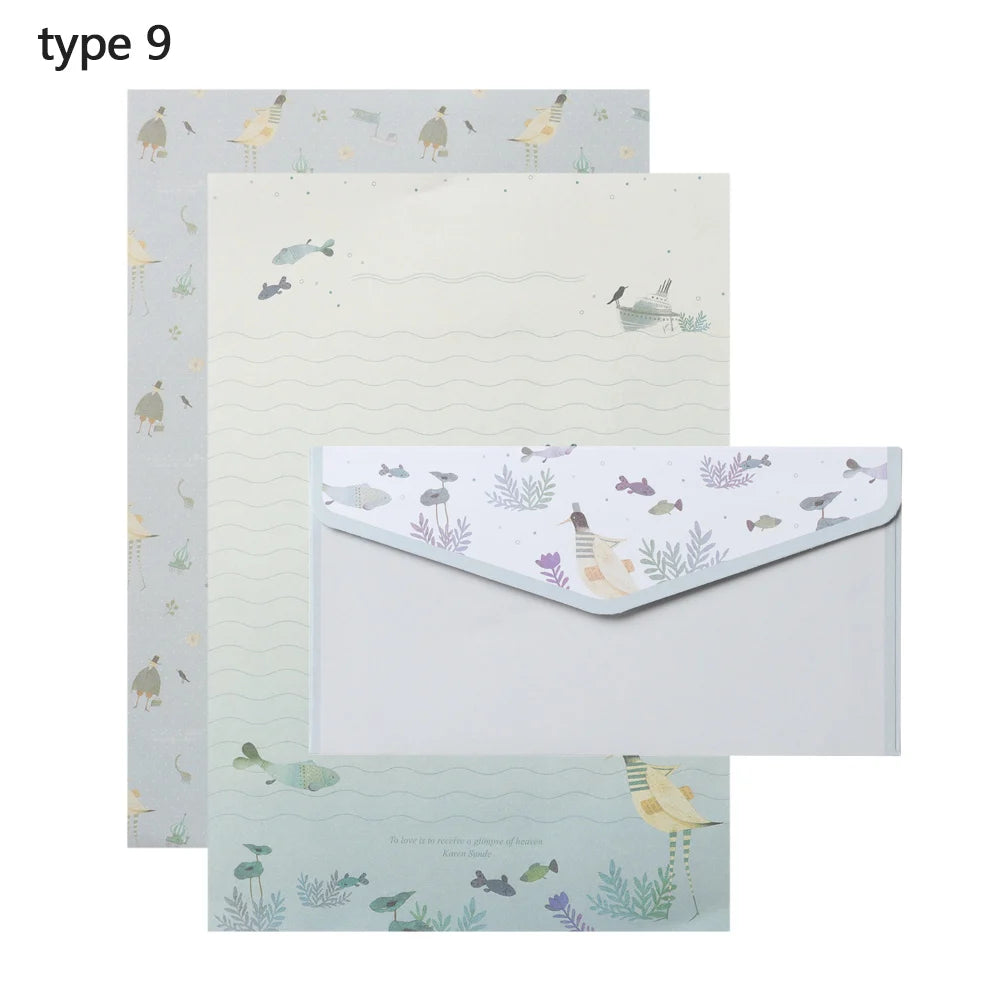 6Pcs Differrent Design Writing Paper With 3Pcs Envelopes Cartoon Pattern Vintage Floral Letter Stationery School Office Suppl