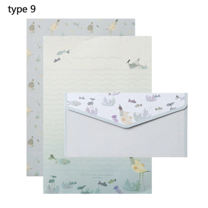 6Pcs Differrent Design Writing Paper With 3Pcs Envelopes Cartoon Pattern Vintage Floral Letter Stationery School Office Suppl