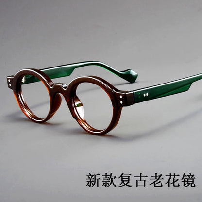 Retro Round Frame Fashionable Reading Glasses Made of Ultra Light Resin, Suitable for Both Men and Women - green / +100