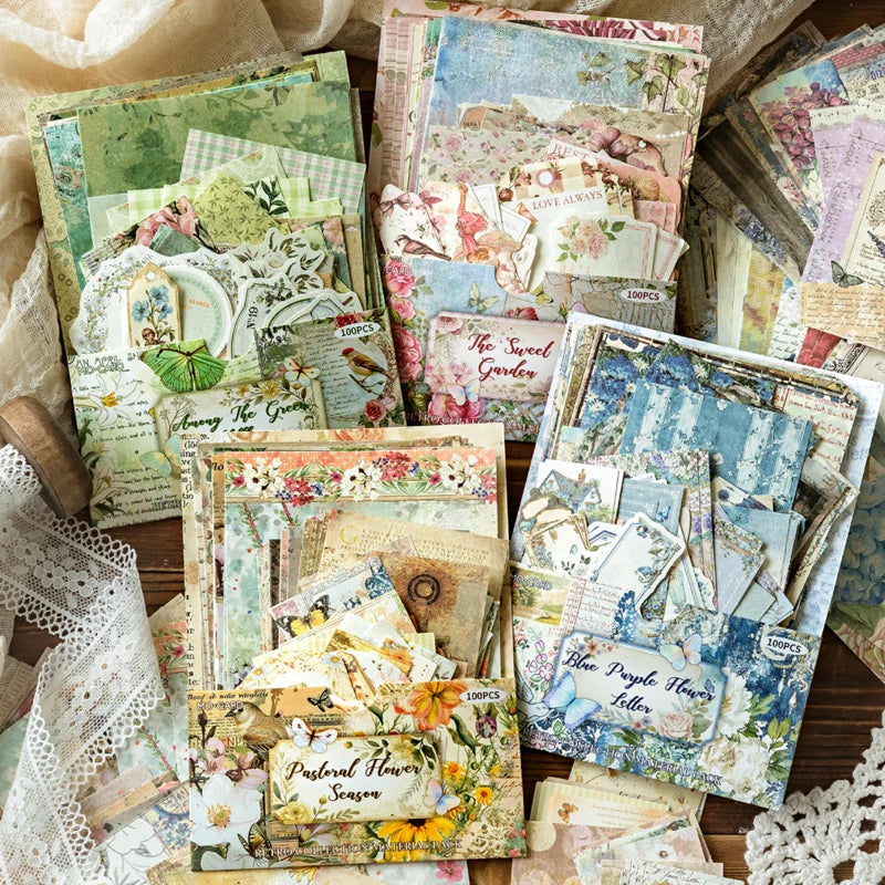 Mr Paper 400pcs Garden Post Office Collection Light Paper Material Pack DIY Handbook Collage Journal Notebook Scrapbook Envel