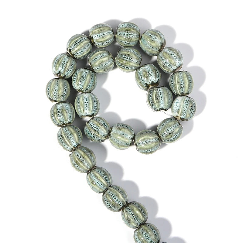 1 Strand Pumpkin Shape Stripe Ceramics Beads Colorful Floral Glaze Beads for Jewelry Making DIY Loose Spacer Beads Accessorie